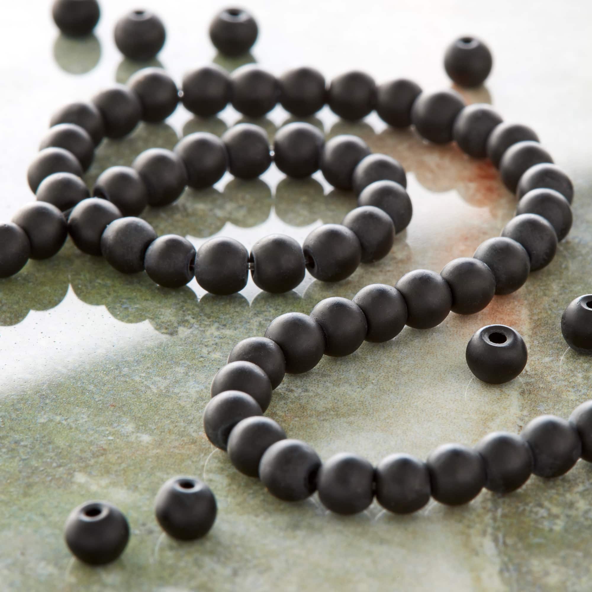 Matte Black Glass Round Beads, 4mm by Bead Landing™